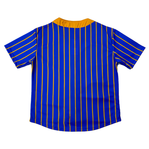 Premium SGRho Gold Pinstripe Jersey Women <b>Baseball</b> Blue Gold Premium Embroidered Greek Apparel Stylish Sporty <b>Baseball</b> Shirt - Product Image 5