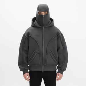 Sudadera con capucha para hombre, gris, de punto, 600 g/m², con bordado de fabricante, estilo Y2K, con cremallera, efecto tapestry, lavado ácido y desgastado, para venta al por mayor - Product Image 1