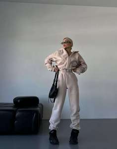 Conjunto Deportivo Personalizado para Mujer, Chaqueta con Cierre y Pantalones Anchos, Dos Piezas, Ropa Deportiva Informal, Venta al Por Mayor - Product Image 3
