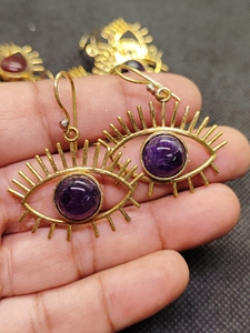 Pendientes de botón geométricos de moda para mujer, chapados en oro, con amatista y apatita, para boda o compromiso, joyería de piedra natural - Product Image 1