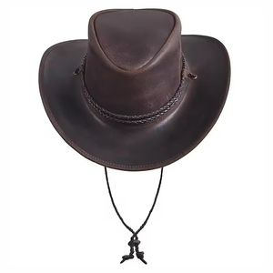 Chapeau de cowboy unisexe personnalisé avec image, à large bord froncé, en cuir, motif uni, pour voyage, pêche, sports de plein air, décontracté - Product Image 5