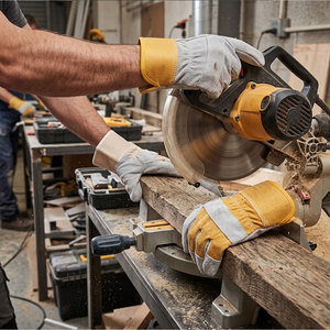 Gants de travail en cuir de vachette de qualité supérieure, résistants à la chaleur et à l'abrasion, pour la construction, avec poignets caoutchoutés - Product Image 4
