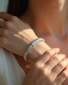 Trendy 925 Sterling <b>Silver</b> Premium Pave Crystal <b>Bangle</b> Bracelet <b>For</b> <b>Men</b> And Women Jewelry Kada Bracelet Mesh Design - Product Image 1