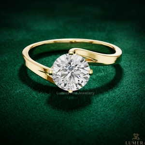 Anillo de Compromiso y Matrimonio Clásico con Diamante Cultivado en Laboratorio de Corte Redondo, Chapado en Oro de 18K de Lujo para Mujer, Certificado IGI - Product Image 1