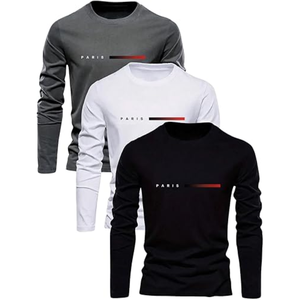 Camiseta Casual de Manga Larga para Hombre, Paquete de 3, Cuello Redondo, Estampado de Letras, Ropa Urbana para Uso Diario - Product Image 1