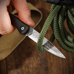 Couteau de chasse pliant en acier Damas, manche en bois d'ébène, forgé à la main, haute dureté, longueur personnalisée OEM - Product Image 5