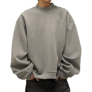 เสื้อสเวตเชิ้ตคอตั้งทรงโอเวอร์ไซส์สำหรับผู้ชาย สีพื้น ผ้าถัก คอตตอน ใส่ได้ในฤดูใบไม้ร่วง ทรงปกติ แขนยาว - Product Image 1