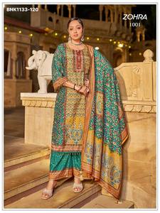Colección Premium: Nueva variedad de trajes pakistaníes listos para usar, modelo Jam Satin con estampado y trabajo de espejo. Compra en línea en India. - Product Image 2