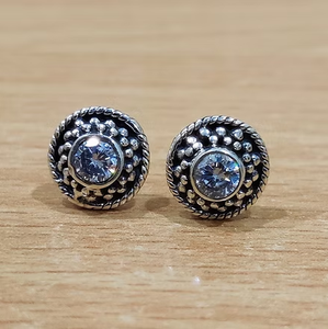 Exclusive Vintage Style <b>Stud</b> <b>Earrings</b> Sterling Silver Round <b>Crystal</b> Handcrafted Everyday Wear Best for Gifts - Product Image 2