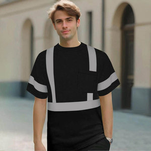 T-shirt de sécurité haute visibilité réfléchissant pour homme, gris foncé, en coton, avec rayures, poche, détection d'aiguilles, anti-plis, CE/EU - Product Image 4