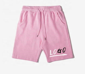 Shorts Bermuda en coton rose pour homme avec cordon de serrage à la taille et logo sur le devant, style décontracté - Product Image 1