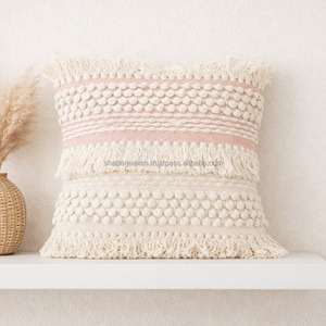 Funda de Almohada Decorativa Bohemia Beige con Flecos de Algodón, 26X26, Fundas de Cojín Indias para Cama, Sala de Estar, Sofá - Product Image 3