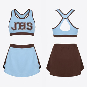Ensemble d'uniformes de cheerleading personnalisés pour femmes, tenue d'entraînement, crop top imprimé, jupe de danse avec lettres en strass, en spandex, taille XXS, 100% spandex - Product Image 1