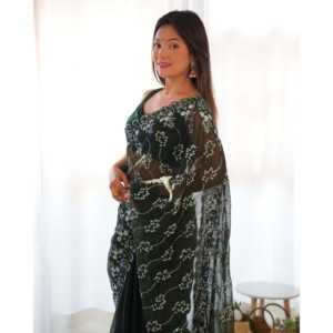 Sari de Fiesta con Bordado de Diseño Secuencial, Vestidos Elegantes para Ocasiones Especiales - Product Image 4