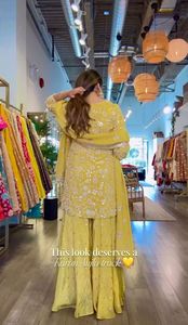 ชุดแต่งงานสีเหลืองสุดตระการตา คอลเลคชั่นปัญจาบ พลาซโซ คามิซ สำหรับผู้ใหญ่ แฟชั่นใหม่ เสื้อผ้าอินเดียและปากีสถาน - Product Image 4