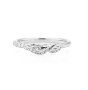 Anillo de Oro Sólido 14K 18K con Diseño de Hoja y Diamantes Redondos de Laboratorio al por Mayor, Anillo de Banda Pavé Inspirado en la Naturaleza, Anillo Minimalista Apilable - Product Image 3