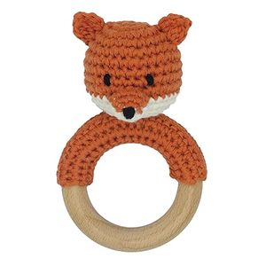 Hochet en bois tricoté au crochet en forme d'animal, nouveauté, jouet apaisant et à mâcher pour bébés, 5 pouces, hochet imprimé animal Labbus - Product Image 4