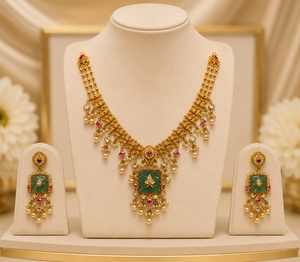 Conjunto de Collar y Pendientes de Perlas Chapados en Oro y Rodio para Mujer Prayom, Gargantilla en Capas, Jhumka, Regalo - Product Image 2