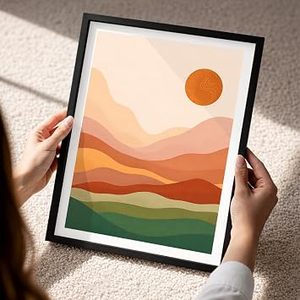 Cadre photo mural en bois fait main, écologique, style vintage moderne, design paysage montagneux noir et blanc - Product Image 4