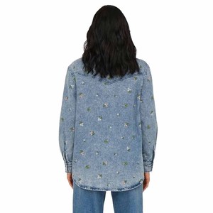 <b>Women</b> <b>Denim</b> <b>Shirt</b> <b>Long</b> Sleeve Embroidery Loose Fit Casual Spring Style 100% Cotton Stonewashed Woven Top - Product Image 2