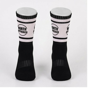 NORTH APPROACH Crew <b>Socks</b> <b>Striped</b> <b>Black</b> <b>White</b> Breathable Basketball <b>Socks</b> for Adults Summer Season - Product Image 1
