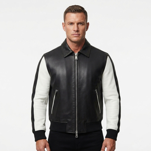 Blouson de moto en cuir PU pour homme avec fermeture éclair sur le devant, personnalisable - Product Image 1
