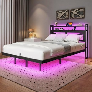 HUY GIA Modern Metal Modular and <b>Queen</b> Twin XL King Twin <b>Bed</b> Frame <b>with</b> <b>Storage</b> Shelf for Bedroom - Product Image 1