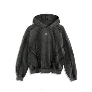 Sudadera con Capucha de Algodón Lavado Estilo Vintage para Hombre, Sudadera Oversize de Streetwear con Detalle de Costura y Producción Personalizada - Product Image 2