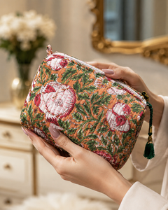 Eco-Friendly Bohemian Floral Print Cotton Cosmetic Bag Set Zipper Closure Lightweight Washable Multi-Function Travel <b>Case</b> for - Product Image 1