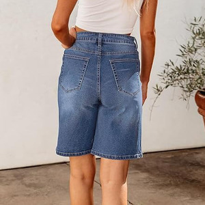 Shorts de Mezclilla Premium de Alta Calidad para Mujer, Cintura Media, Ecológicos, Lavados, Desgastados, Rotos, Estilo Boyfriend, con Botones, de Secado Rápido - Product Image 3