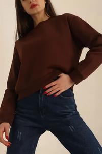 เสื้อสเวตเชิ้ตผู้หญิงทรงหลวมไหล่ตก แต่งโลโก้ปักแบบวินเทจ ผ้าฝ้าย 100% บุซับใน - Product Image 3