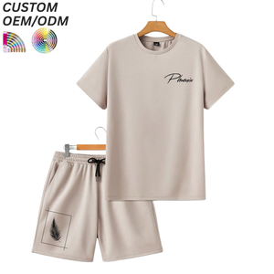 <b>Mens</b> Solid Casual Streetwear Knitted T-Shirt <b>Shorts</b> Set Summer Lightweight Breathable <b>Silk</b> Screen Printed Custom Logo OEM ODM - Product Image 1