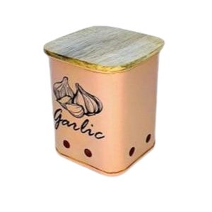 Contenedor de Almacenamiento de Hierro Color Oro Rosa con Tapa de Madera, Organizador Rústico Ventilado para Encimera de Cocina - Product Image 4