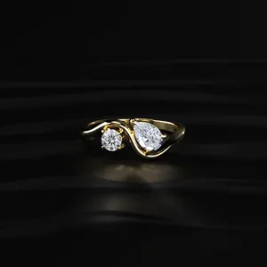 Nouvelle bague en diamant de laboratoire rond et en forme de poire, design élégant, pour toutes les occasions, couleur D-E, clarté VVS-VS, certifiée IGI. - Product Image 1