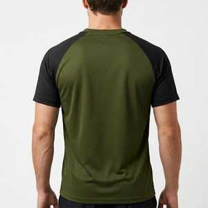 Camiseta de Manga Raglán Verde Oliva para Hombre, Corte Regular, Cuello Redondo, Secado Rápido, Informal, Tejido de Poliéster, Color Sólido - Product Image 3