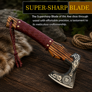Hacha Vikinga Hecha a Mano – Hacha Barbuda de Acero Forjado de 22 Pulgadas, Mango de Madera de Fresno (Regalo Nórdico) - Product Image 2