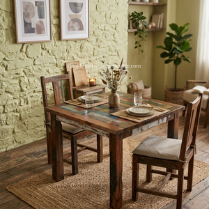 DIVADI <b>Dining</b> <b>Table</b> Java Patchwork KD Leg Square <b>Reclaimed</b> Boat Wood Sustainable Design Eco-Friendly For Indoor and Outdoor - Product Image 6