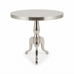 Mesa Auxiliar Redonda Clásica de Metal con Base de Trípode, Acabado Plateado, Mesa Decorativa para Sala de Estar - Product Image 1