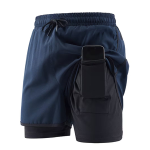 Best Selling Men Double <b>Layers</b> Short Nylon Polyester Breathable Quick Dry <b>Mid</b> Waist Knee Length Casual Gym Shorts - Product Image 1