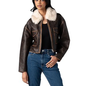 Blouson Bomber en Cuir Véritable pour Femme, Coupe Classique Ajustée, Fermeture Éclair Noire, Logo Brodé Personnalisé, Prix Usine, Vente en Gros - Product Image 6