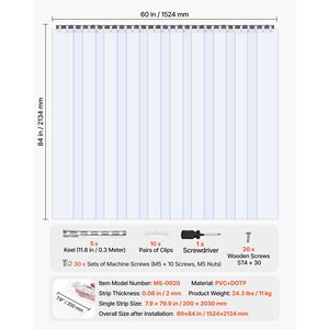 Tenda a Strisce in PVC Trasparente 84 Altezza x 60 Larghezza x 0,08 Spessore, 10 Pezzi, per Porte Industriali di Congelatori e Cella Frigorifera, Strisce Lisce W - Product Image 5