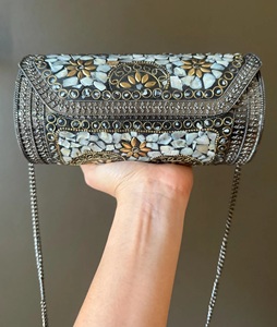 Bolso de Noche Rectangular de Metal Plateado Hecho a Mano con Mosaico, Bolso de Mano para Mujer, Ideal para Bodas y Fiestas, Gran Venta - Product Image 5