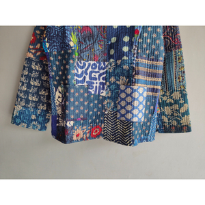 Indian Floral Quilted <b>Jacket</b> for Women Reversible Printed Bomber Coat Cotton Silk Short Sleeve Button Up gift for her - Product Image 5