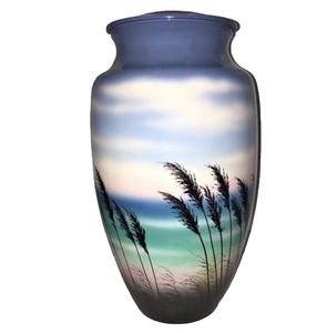 Urna de cremación de metal Urna de playa funeraria Avena marina que se balancea en el viento Pintado a mano - Product Image 1