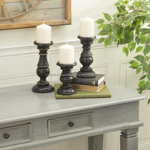 S/3 <b>Black</b> Finish Wooden <b>Candle</b> <b>Holder</b> <b>Pillars</b> Metal Tableware for Home Decor for Living Room Bedroom Dining Room - Product Image 1