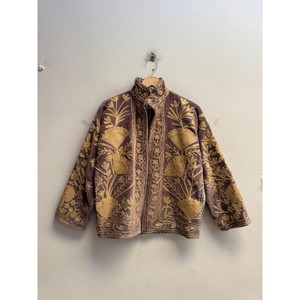 Indian <b>Women</b> Suzani Velvet Quilted Mandarin Collar Floral Hand Embroidered <b>Coat</b> with Nylon Lining Winter Jacket - Product Image 1