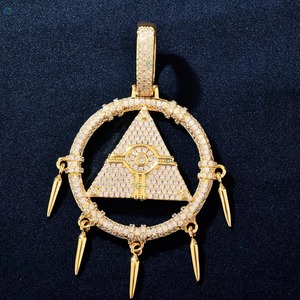 Colgante Pirámide Ojo que todo lo ve con Piedras de Moissanita, Plata 925, Estilo Hip Hop, Joyería Temática para Uso Diario para Hombre - Product Image 3