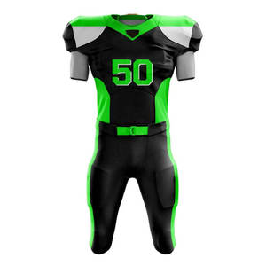 Unisex American Football Jersey Set Black Green 50 Sublimated V-Neck <b>Short</b> Sleeve Moisture Wicking Fitted <b>Mesh</b> Uniform 100% - Product Image 1