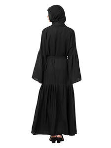 Women's Black Abaya Floor Length Loose Fit Long Sleeve Embroidered Floral Modest Daily Wear Middle East Style Cotton <b>Dress</b> - Product Image 1