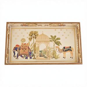 Bandeja de Servir de Madera con Grabado Dorado |   Juego de 1 recipiente rectangular grande, impermeable, con revestimiento de esmalte, color camel real - Product Image 2